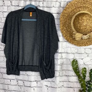 Lucy Activewear Short Sleeve Open Front‎ Cropped Cardigan Jacket Heather Grey XS